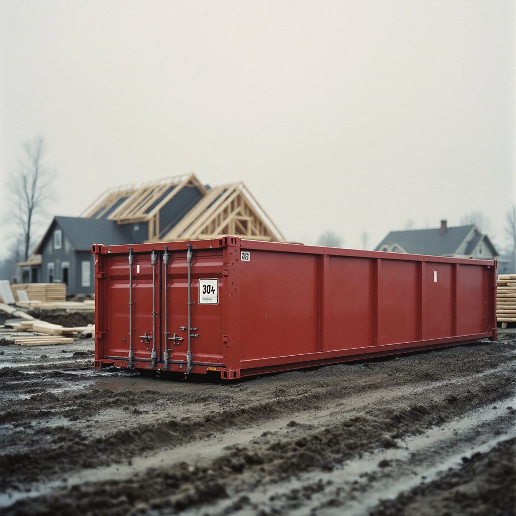 30-yard Redbird dumpster on a new construction site in the Anson corridor