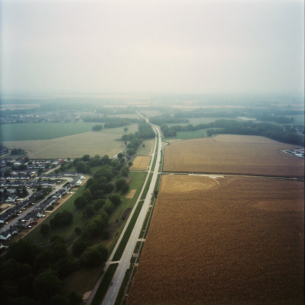 Aerial view of neighborhoods and new construction around Lebanon, Indiana